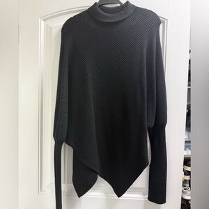 Halara Black Ribbed Knit Asymmetrical Sweater | Mock Neck | Size L